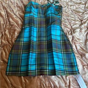 NWT Realisation silk Par Blue and Black Plaid Dress